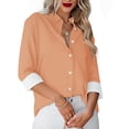 thumbnail image 2 of Besolor Button Down Shirts for Women Solid Color Long Sleeve Colared Tops Loose Office Blouses for Casual Work, 2 of 5