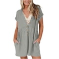 thumbnail image 1 of AherBiu Wide Leg Jumpsuits for Women Short Sleeve Half Button V Neck Short Rompers 1 Piece Summer Outfits, 1 of 5