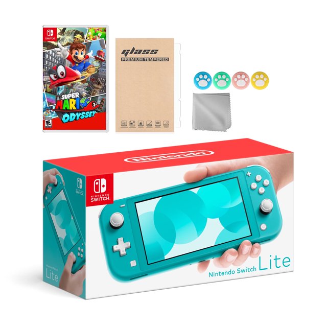 Nintendo Switch Lite Turquoise with Super Mario Odyssey and Mytrix Accessories NS Game Disc Bundle Best Holiday Gift