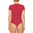thumbnail image 3 of LUXUR Combinaison Femme Manches Courtes T-Shirt Body Col Rond Hauts Justaucorps Décontractés Couleur Unie Rouge L, 3 of 4