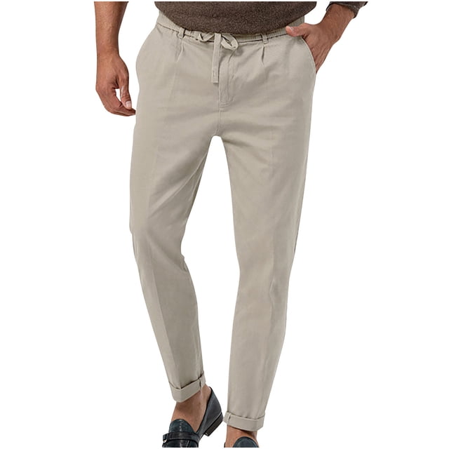 Birdeem Mens Pants Mens Fashion Drawstring Elastic Waist Solid Color Casual Length Pants