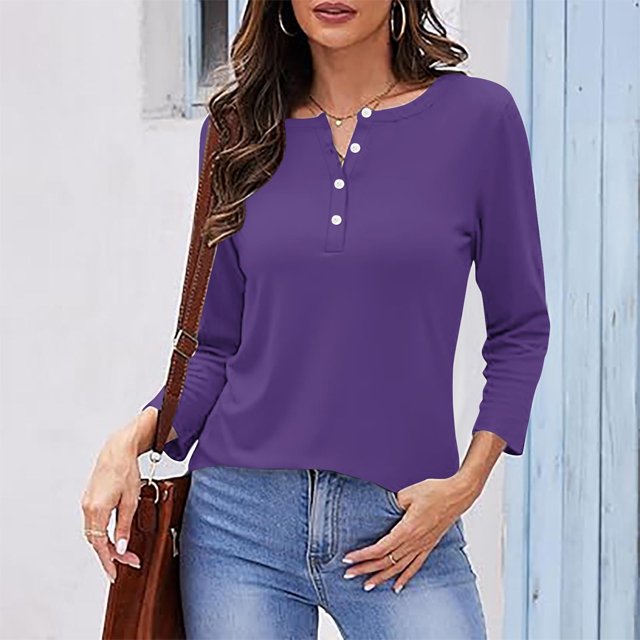 RXIRUCGD Hauts à Boutons Décontractés Unis pour Femmes, Violet, Taille : S