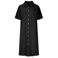 thumbnail image 4 of Robes pour Femmes 2024 Été Oversize Printemps et Col à Revers Robe en Coton et Lin à Boutons Décontractée avec Poche Robe Chemise à Manches Courtes Rabais de 50 % Liquidation!, 4 of 6