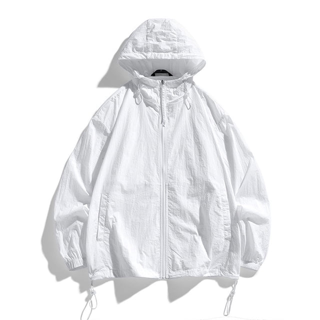 RXIRUCGD Ensemble de Protection Solaire pour Homme Veste Décontractée à Manches Longues avec Capuchon, Blanc, Taille : TG