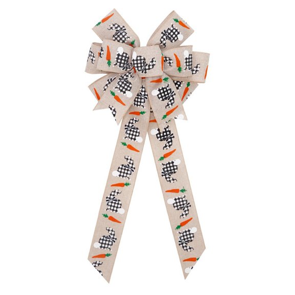 Diconna Grands Nœuds de Pâques Décoratifs Carotte Lapin Nœuds en Jute Nœuds de Couronne de Printemps pour Décorations Intérieures Extérieures