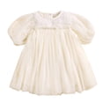 thumbnail image 1 of MEZZALL Robe en Dentelle Tulle à Manches Courtes pour Bébés Filles, Robe de Danse Fête, Robe d'Été Adorable, Blanc, 12-18 Mois, 1 of 7
