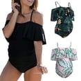 thumbnail image 3 of Neinkie Maternity Swimsuit One Piece Pregnancy Swimwear Bathing Suit Halter Ruffled Maternity Bikini Monokini, 3 of 8