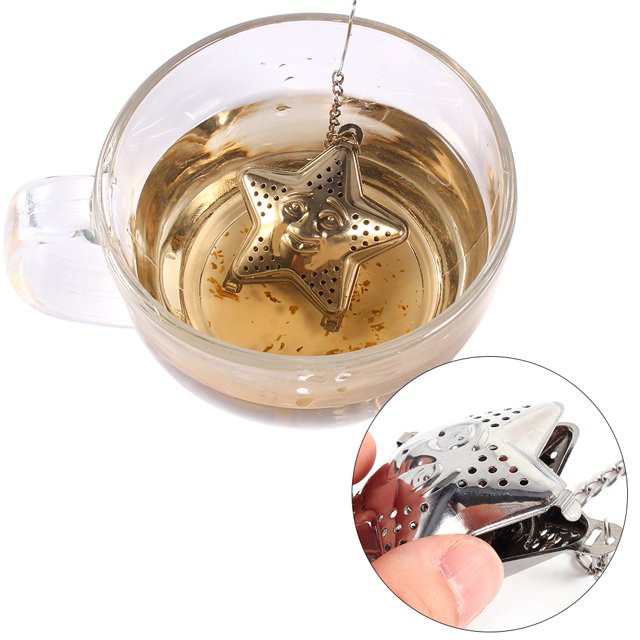 WALFRONT Cute Stainless Steel Loose Tea Infuser Leaf Strainer Filter Diffuser Herbal Spice Star Chain, loose tea infusers, loose Tea Infuser