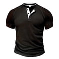 thumbnail image 1 of Mrzvby Shirts for Men Trendy Button Round Neck Raglan Short Sleeve Pullover Blouse Lightweight Breathable Tops Casual Bodybuilding T-Shirts, 1 of 3