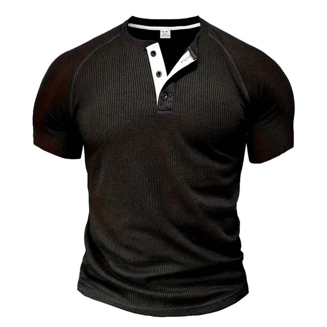 Mrzvby Shirts for Men Trendy Button Round Neck Raglan Short Sleeve Pullover Blouse Lightweight Breathable Tops Casual Bodybuilding T-Shirts
