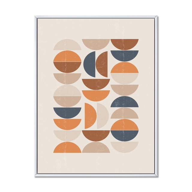 Designart Soleil et Lune Abstraits en Bleu et Orange, Cadre Flottant Mural ART Affichant un Motif Abstrait Moderne de Demi-Cercles et de Cercles en Bleu, Orange, beige et Brun Atténués sur une Toile beige Pâle, Enveloppé et Tendu sur un sous-Cadre en Bois de 1 Po avec un Cadre Flottant Blanc, Prêt à Accrocher et Adapté à la Déco Intérieure Contemporaine.