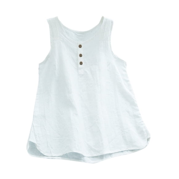 Rinsvye Sleeveless Plus Tee Tops 4X Women Clothes Loose Blouse Linen Women 4X Workout Clothes for Women Vintage Size Vest Solid Active Crop Tops Women Casual Women's Blouse