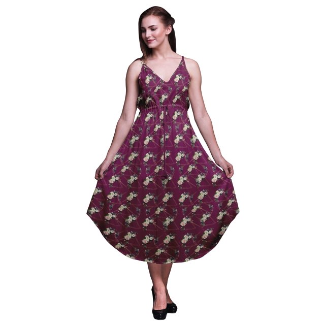 Bimba Robe Midi d'Été Imprimée à Fleurs pour Femmes, Col en V, Tenue de Vacances - TTTG