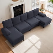 BALUS 114" Linen U Shaped Sectional Sofa, Oversize Modular Couch and Sofa for Living Room, 4-Seat Sectioanl Sofa with Chaise, Dark Grey