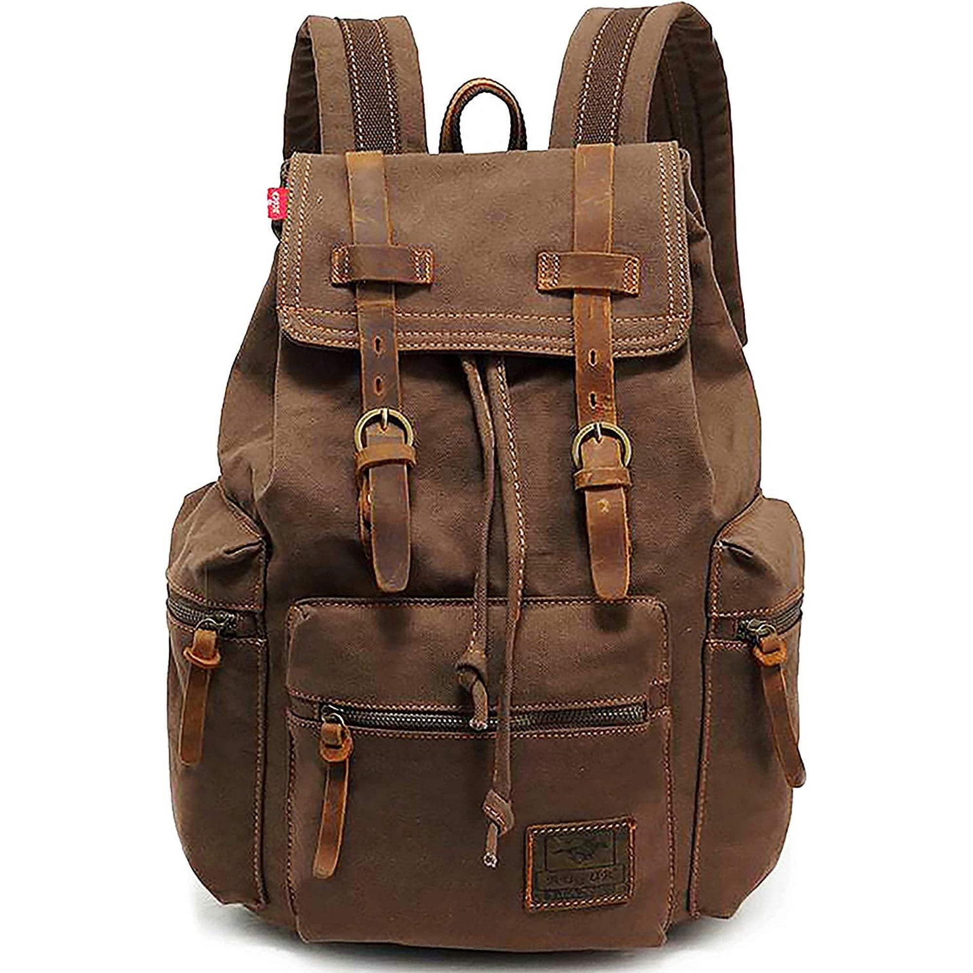 High Capacity Vintage Travel Canvas Leather Backpack School  display picture 2