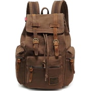 High Capacity Vintage Travel Canvas Leather Backpack School Bag for Men Computers Laptop Backpacks Rucksack Shoulder Camping Hiking Backpacks Bookbag 14” Laptop for Men Women