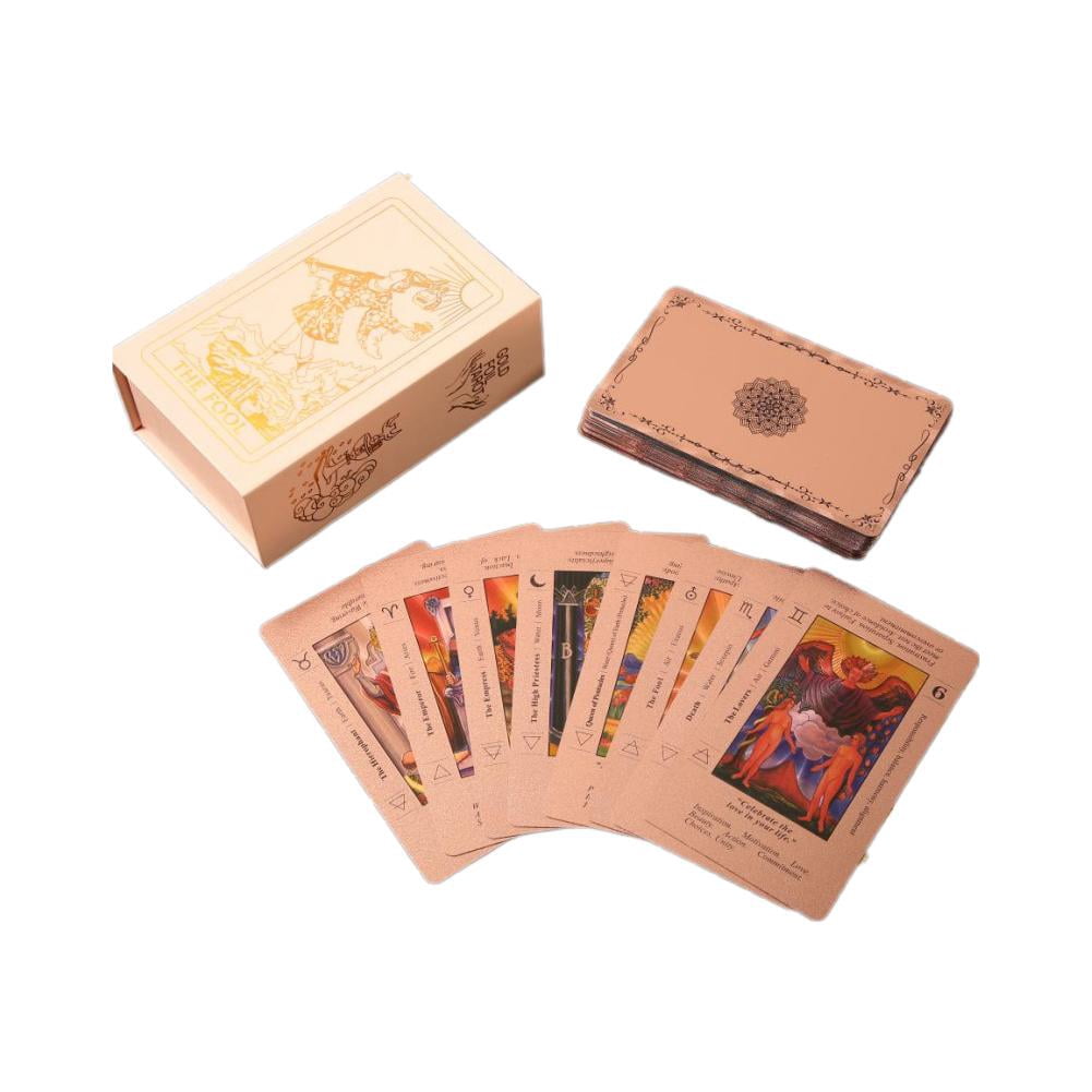 Rose Gold Tarot Card Deck Set with Gift Box, PET Tarot Cards for Beginners and Collectors, Divination Game