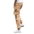 thumbnail image 1 of RXIRUCGD Men's Solid Color Pocket Work Pants Casual Leggings, Khaki, Size: S, 1 of 5
