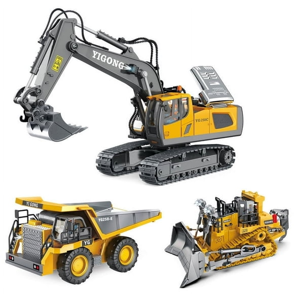 AMERTEER Voiture RC Jouets pour Enfants Voiture Télécommandée Jouets pour Garçons Excavatrice 2,4 g Camion-Benne Bulldozer