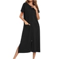 thumbnail image 2 of Timegard Vêtements de Nuit pour Femmes Manches Courtes Col Rond Chemises de Nuit Fente Latérale Fermeture Éclair Tenue de Détente avec Poches, 2 of 7
