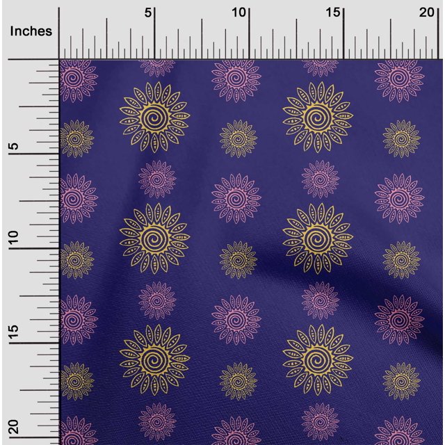 oneOone Silk Tabby Fabric Spiral & Floral Block Print Fabric By The Yard 42 Inch Wide