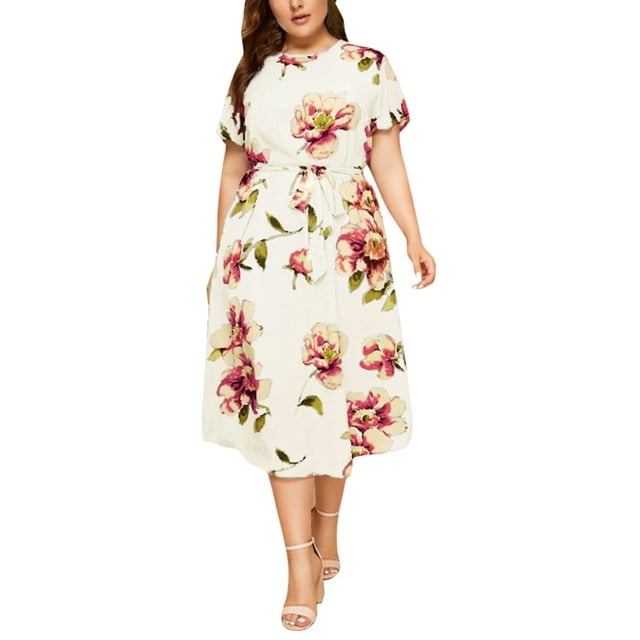 Ketyyh-chn99 Robes pour Femmes Été Robe Soleil Robes pour Femmes Décontractées Robes T-shirt Manches Longues Robe Bohème de Plage Blanc,4TG