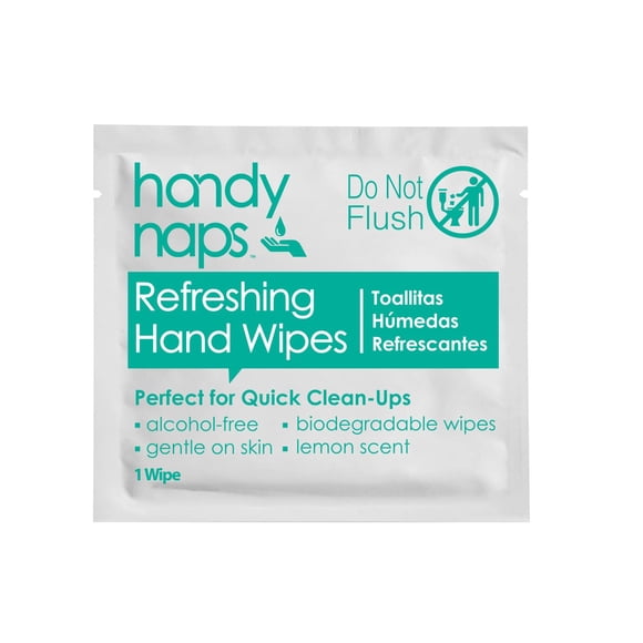 Handynaps Refreshing Hand Wipes, Alcohol-Free With Fresh Lemon Scent - Case of 1000 Individually Wrapped Wipes For Adults and Kids, Travel Essentials