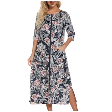 yievot Women's Zipper Robes Half Sleeve Zip Front Robe Lightweight House Coat Loungewear with Pockets