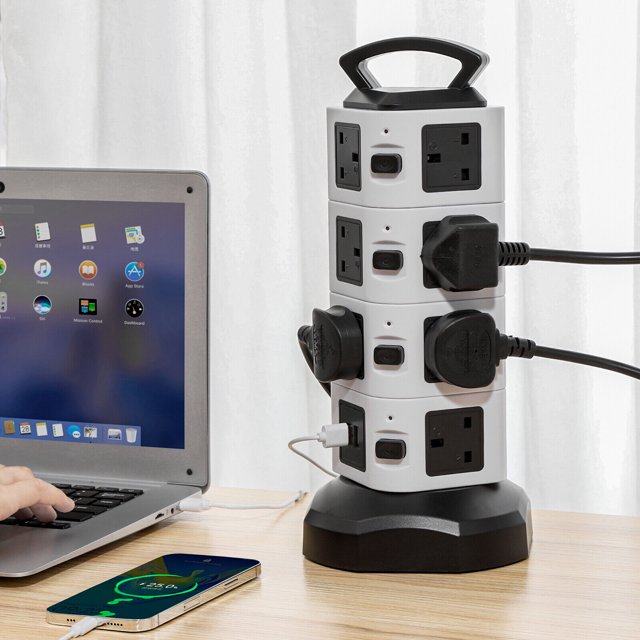 Rallonge de Tour 15 Voies & 2USB Prise UK Protection contre les Surtensions