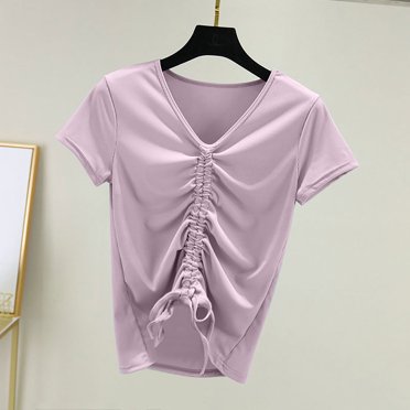 Liquidation d'Économies! T-Shirt Grande Taille pour Femmes BEFOKA, Blouse Décontractée d'Été pour Femmes, T-Shirt Uni à Manches Courtes avec Cordon de Serrage, Haut/chemise à Manches Courtes