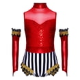 thumbnail image 3 of Hansber Girls Ringmaster Tamer 2 Pcs Set Sleeveless Sequins Mock Neck Leotard with Figure Gloves Red 14, 3 of 7