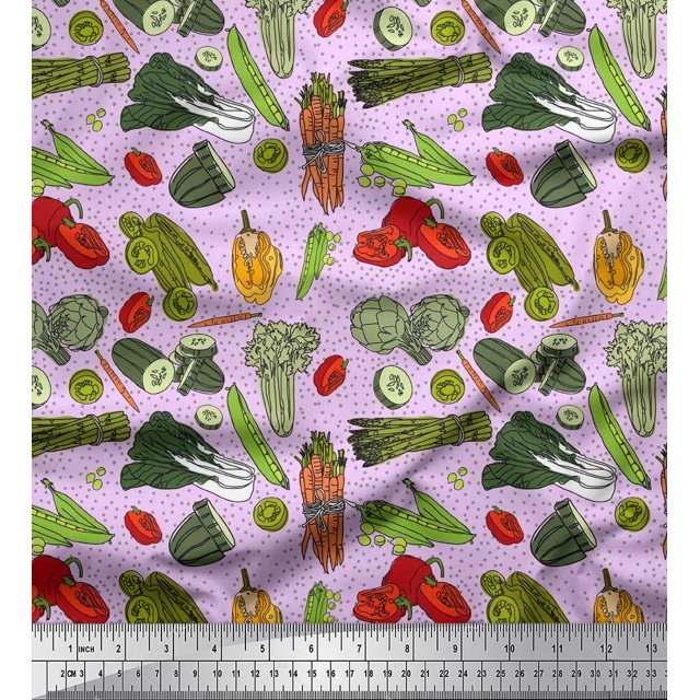 Soimoi Rayon Fabric Dot & Mix Vegetable Print Sewing Fabric Yard 42 Inch Wide