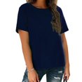 thumbnail image 4 of Baberdicy T-Shirts à Manches Courtes Décontractés Unis Amples à Col Ras du Cou pour Femmes Bleu Marine 3TG, 4 of 7
