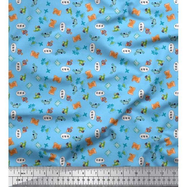 Soimoi Velvet Fabric Tree,Crab & Fish Ocean Print Fabric by The Yard 58 Inch Wide