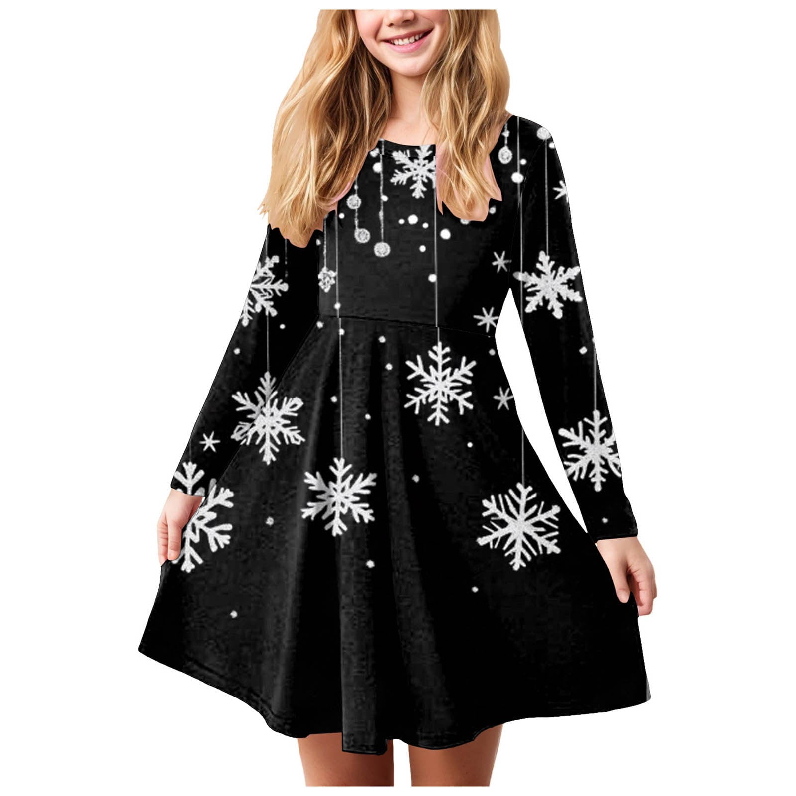 Splozh Robe de Noël pour Fille Robe de Noël pour Enfants Imprimé de Noël Bal Fête Fête de Noël Robes pour Fille Violet Foncé, 9-10 Ans