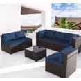 thumbnail image 1 of Kullavik 7 Pieces Patio Furniture Set PE Rattan Wicker Outdoor Furniture Sectional Sofa Patio Conversation Set with Coffee Table and Seat Cushion,Navy Blue, 1 of 8