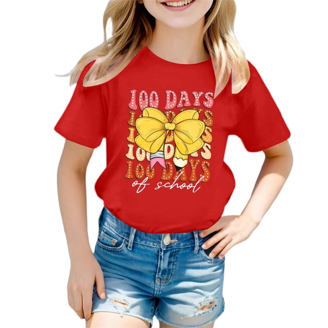 PMVFHDE T-Shirts pour Filles Décontractés Hauts pour Fille Hauts pour Fille Été Hauts à Manches Courtes pour Filles Hauts pour Filles Mode Enfants Décontractée Imprimé Col Rond Ample T-Shirt à Manches Courtes Haut Rouge,12-13 Ans