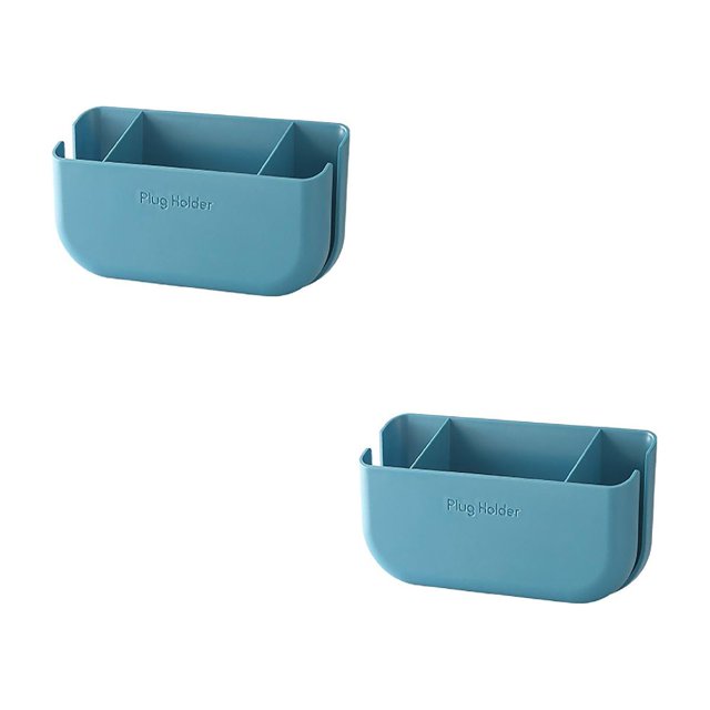 Oleegame 2PC Spoon And Lid Rest Wall Mounted Storage Box With Hook Mobile Phone Holder Mobile Phone Charging Station Remote Control Storage Box Self Adhesive Double Sided Tape Fixed Position Blue