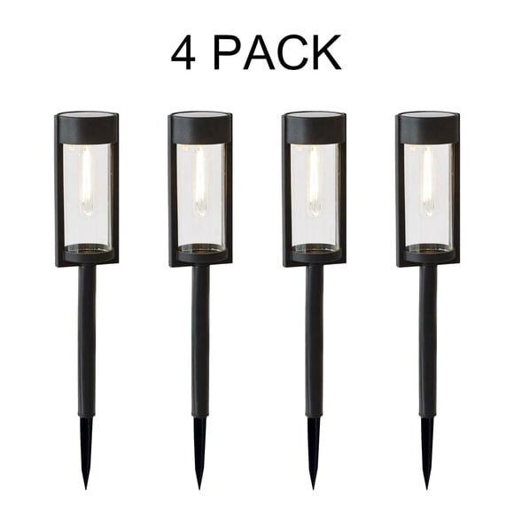 Ensemble de 4 lampes bollard de jardin LED solaires noires Wyatt, 15 lumens, Better Homes & Gardens