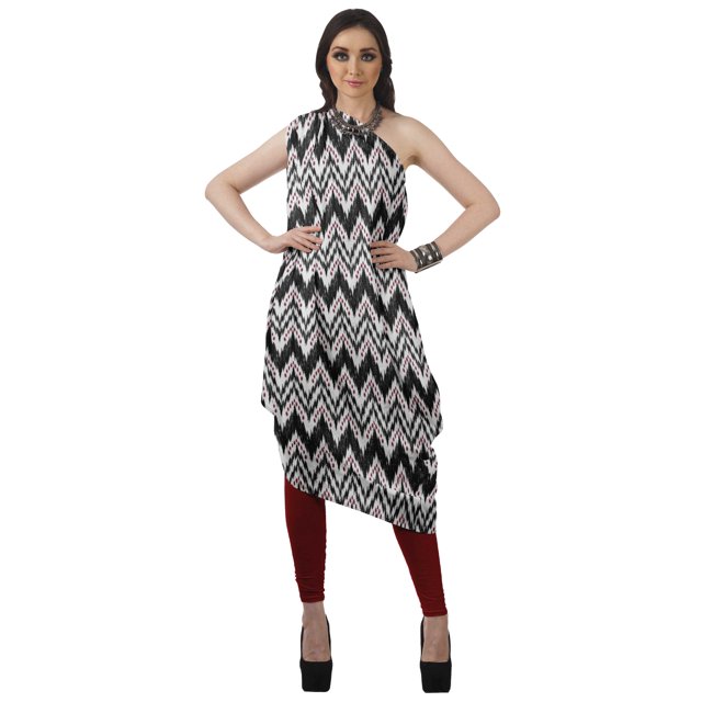 Moomaya Robe Kurti Sans Manches à une Épaule Imprimée pour Femmes, Vêtement de Créateur Boho pour Fête