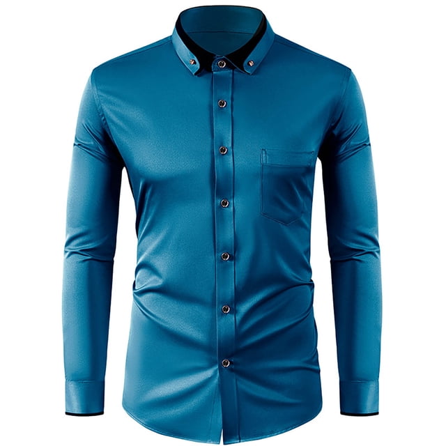 RXIRUCGD Chemise Décontractée pour Homme à Manches Longues avec Boutons, Poche et Col Rabattable, Bleu, Taille : 4TG