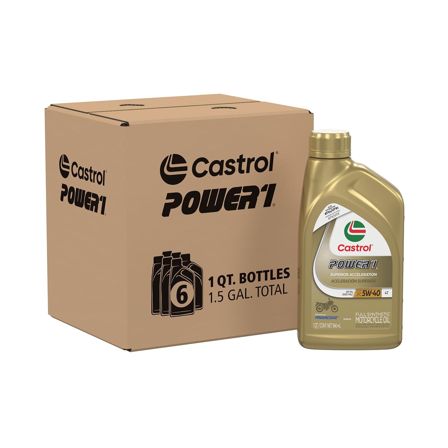 Castrol Power1 4T 5W-40 Full Synthetic Motorcycle Oil 1 Quart Pack of 6