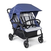 Foundations Gaggle Odyssey 4-Seat Quad Stroller, Reclining Bench Seats with Canopy, Navy/Gray