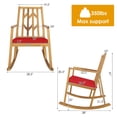 thumbnail image 3 of Costway Patio Rocking Chair Acacia Wood Armrest Cushioned Sofa Garden Deck Red, 3 of 9