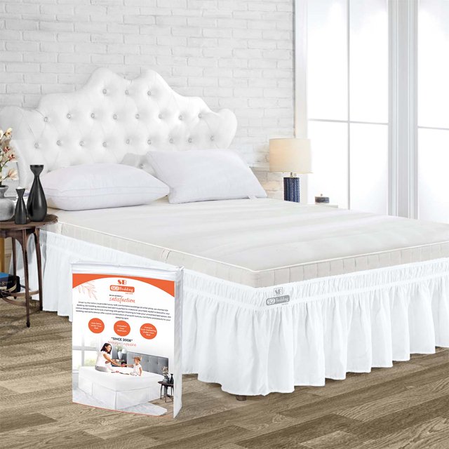 SGI Bedding 18 Inch Wrap Around Bed Skirt | Microfiber Bed Skirt | Fade Resistant, Wrinkle Free, Anti-static, Decorative, Extra Storage Space, Clutter-Free | Queen, White
