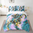 thumbnail image 2 of Gold Marble Bed in a Bag King Size Comforter Set 7 Pieces Turquoise Butterfly Sheet Set,Purple Marbling Bedding Sets,Abstract Ombre Ink Fluid Art Bed Set Rustic Animal Dreamy Butterflies Room Decor, 2 of 5