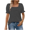 thumbnail image 2 of JIRNDf Chemises pour Femmes Hauts Tendance d'Été Mode à Volants Manches Courtes Encolure Carrée Blouse Rayée pour Femmes Tunique Décontractée Hauts Noir m, 2 of 5