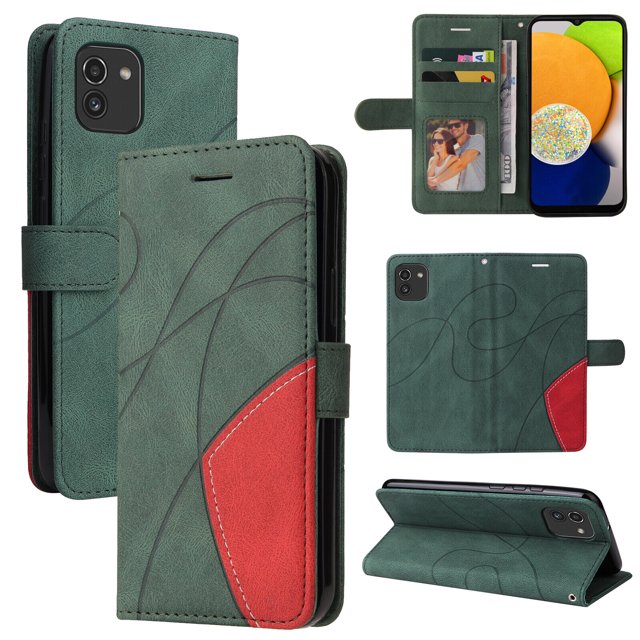 Compatible Samsung Galaxy A03 Étui, Étui Portefeuille en Cuir Support Vue Fermoir Magnétique Folio à Rabat - Vert