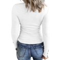 thumbnail image 2 of T-shirts Henley à Manches Longues pour Femmes, Boutonnés, Coupe Ajustée, Encolure Dégagée, Tricot Côtelé - A1 - Blanc, 2 of 3