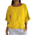 thumbnail image 1 of Plebaso Women's Cotton Linen T-Shirts Ruffle Sleeve Crew Neck Tee Shirts Solid Color Lightweight Tees Tops, 1 of 7